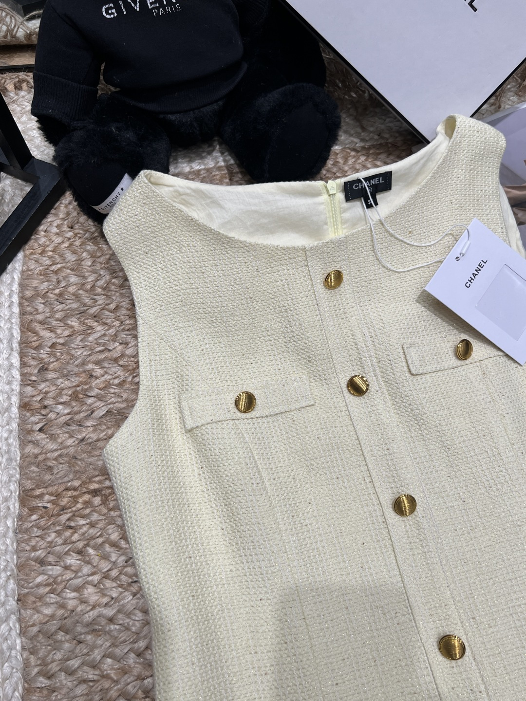 Chanel Tweed Sleeveless Gold Button Mini Dress