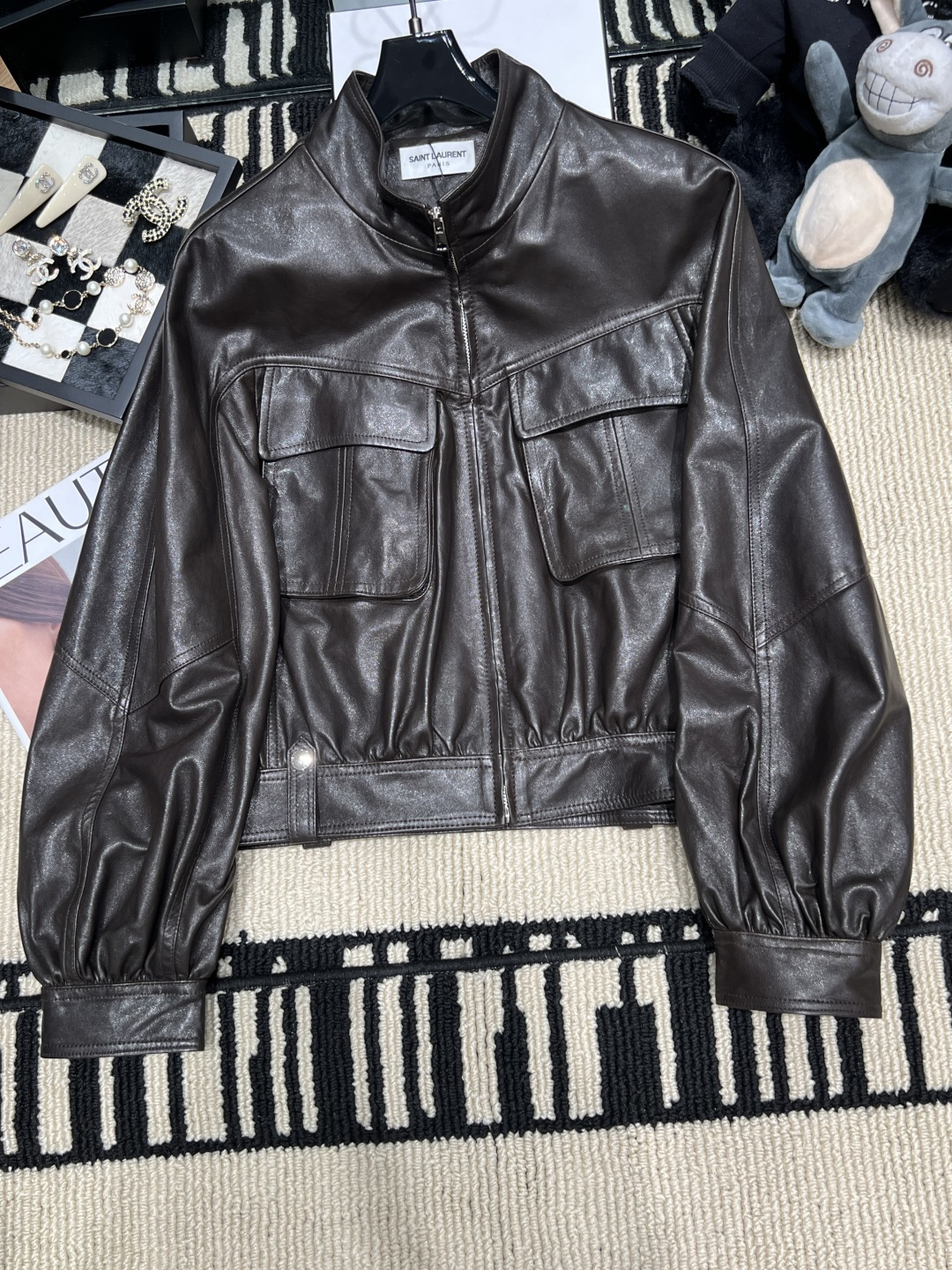 Saint Laurent Stand Collar Leather Jacket