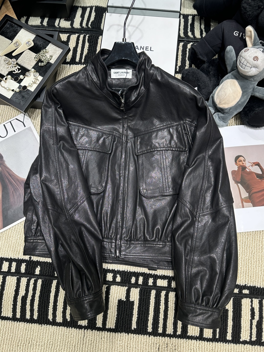 Saint Laurent Stand Collar Leather Jacket