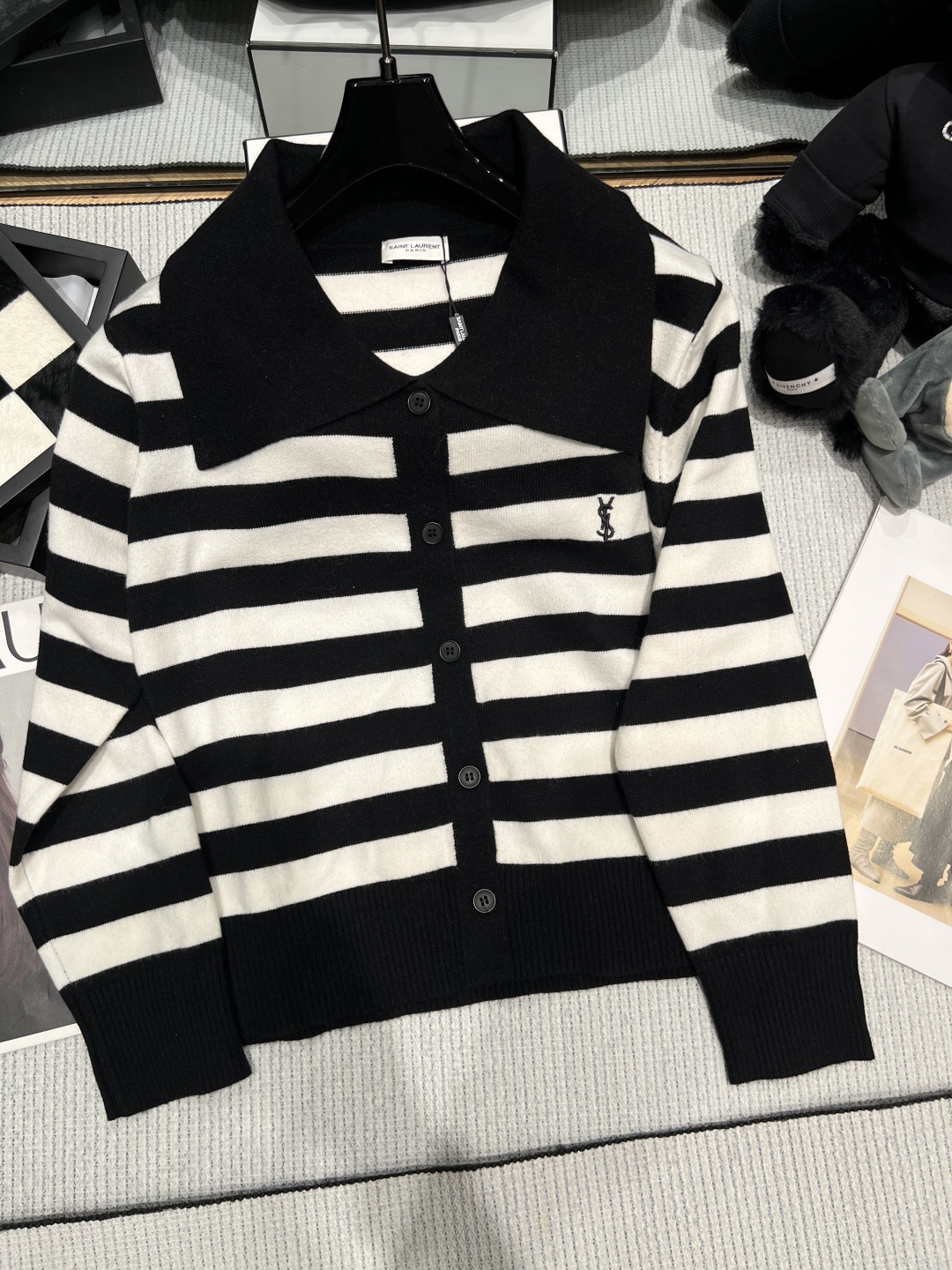 Saint Laurent Striped Sailor Collar Cardigan