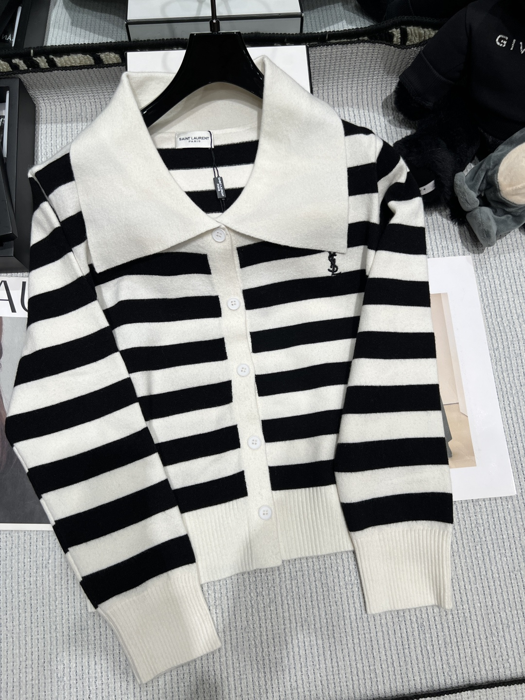 Saint Laurent Striped Sailor Collar Cardigan