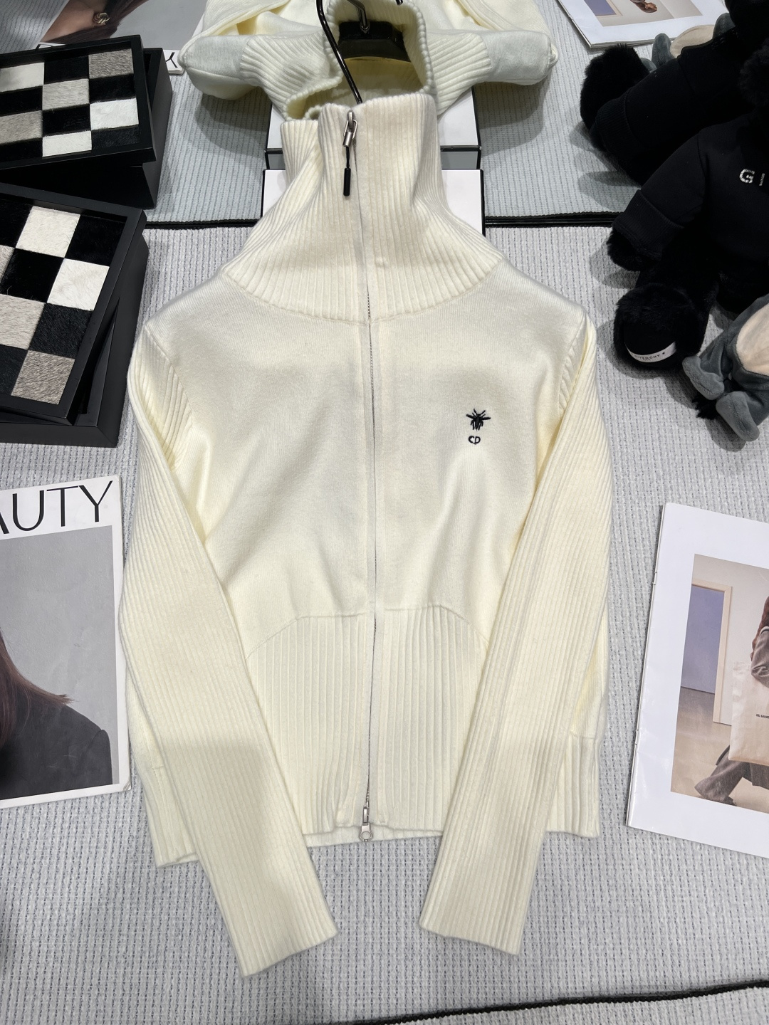 Cream Zip Front Cardigan