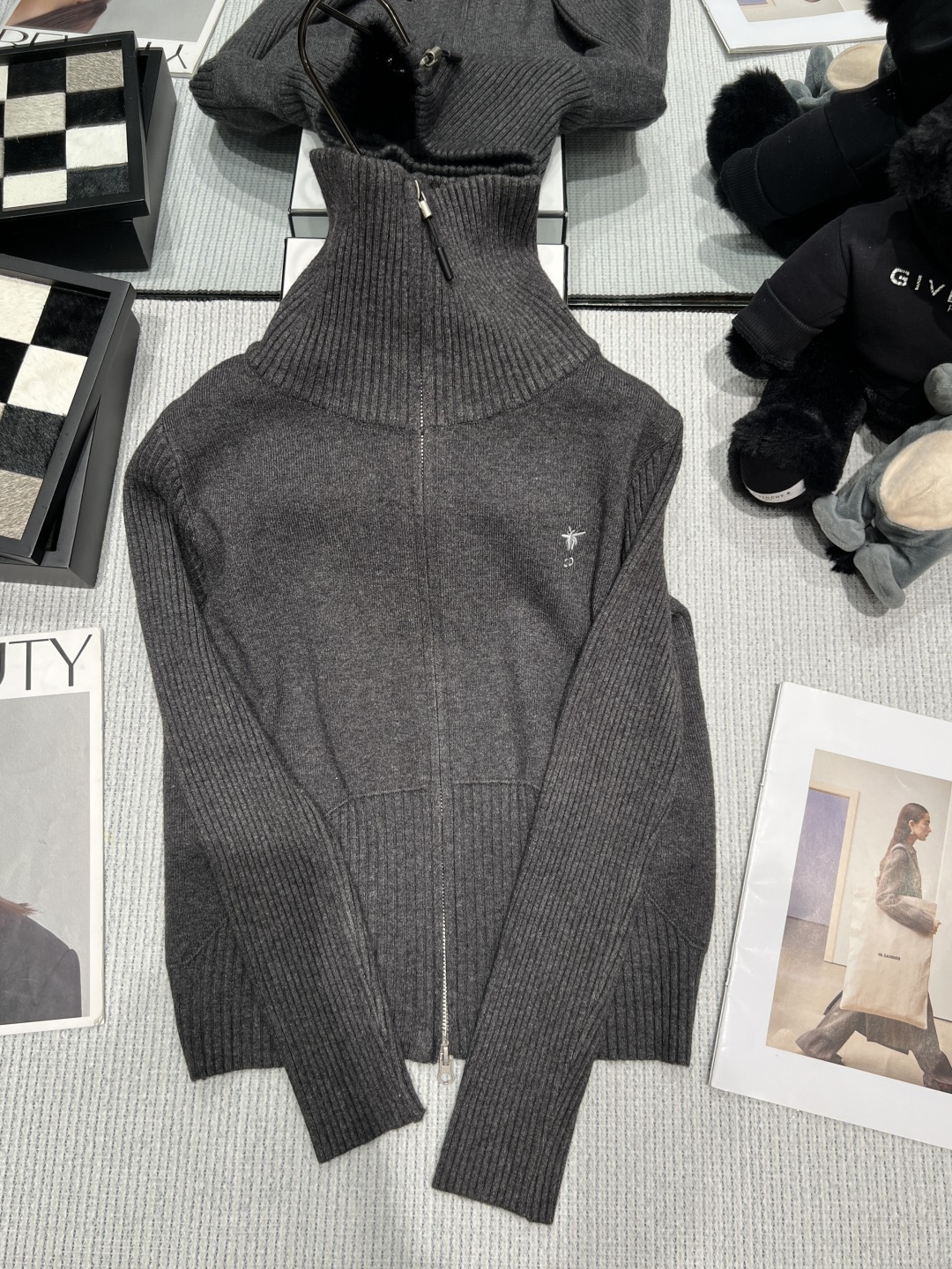 Gray Zip Front Cardigan