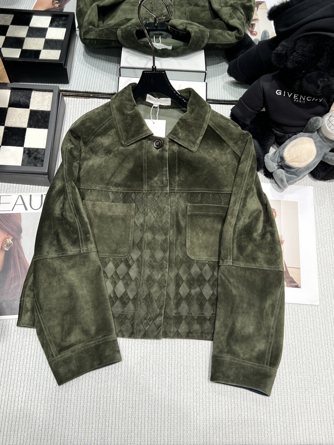 Bottega Veneta Green Suede Argyle Jacket