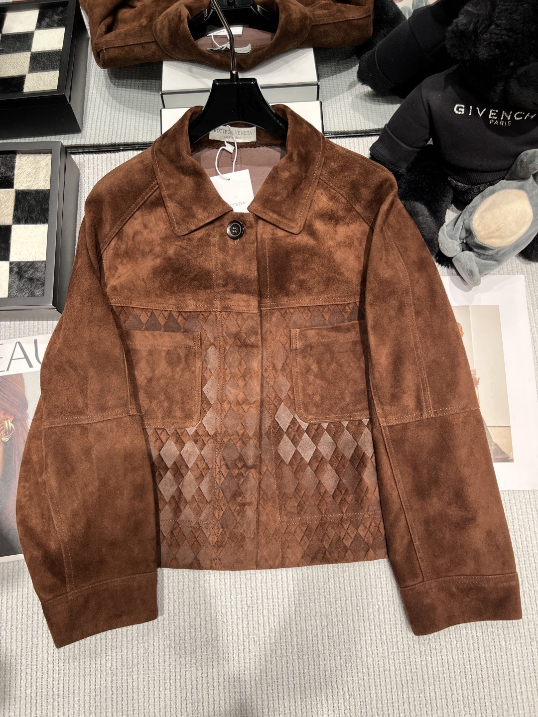 Bottega Veneta Brown Suede Argyle Jacket