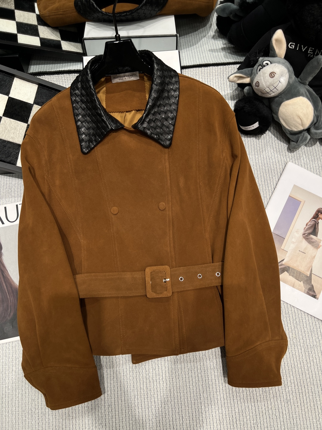 Bottega Veneta Tan Belted Suede Jacket