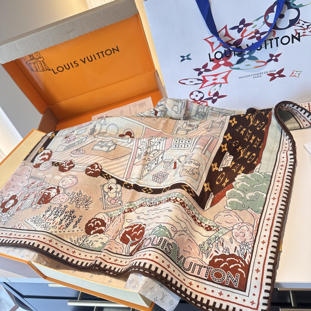 Louis Vuitton 双面同色 Lv140cm丝绒方本款方巾 丝印工艺刻画丰富细节