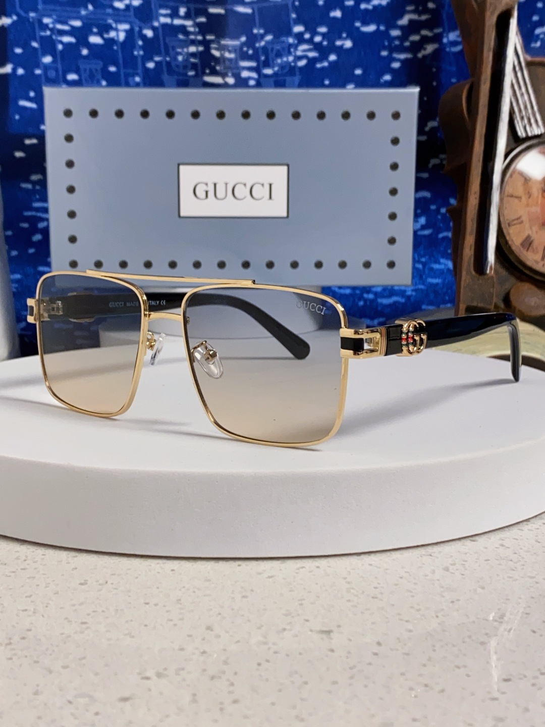  Gucci古奇 2025夏季金属方形太阳眼镜男女通用时尚遮阳墨镜防紫外线 
