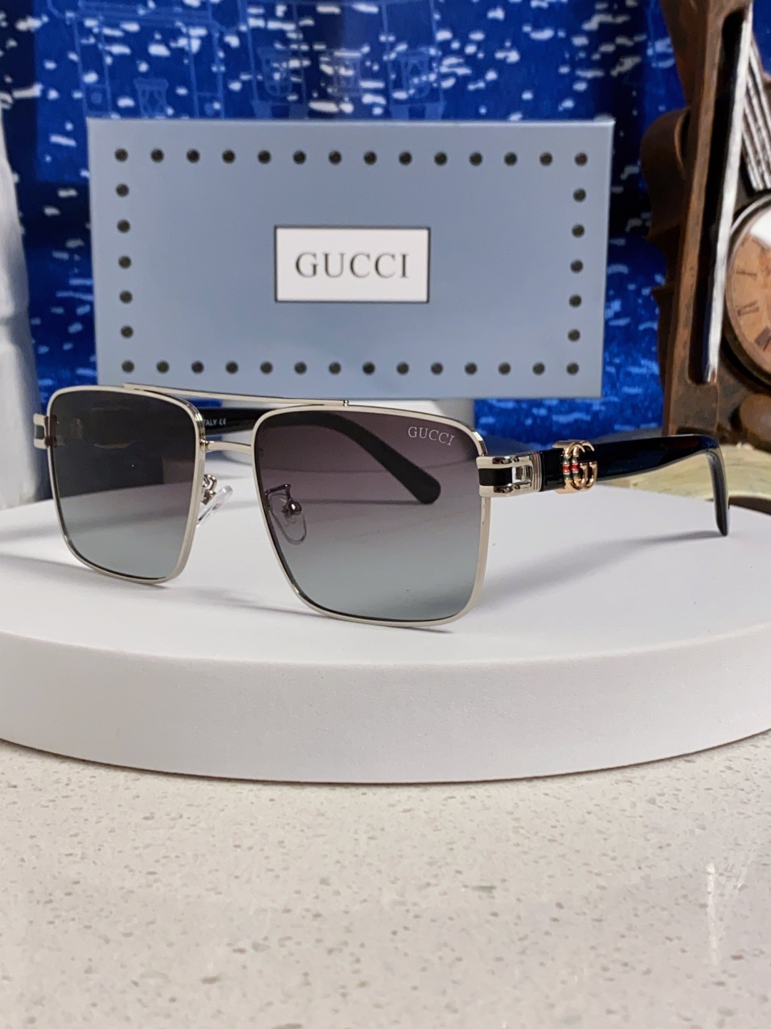  Gucci古奇 2025夏季金属方形太阳眼镜男女通用时尚遮阳墨镜防紫外线 