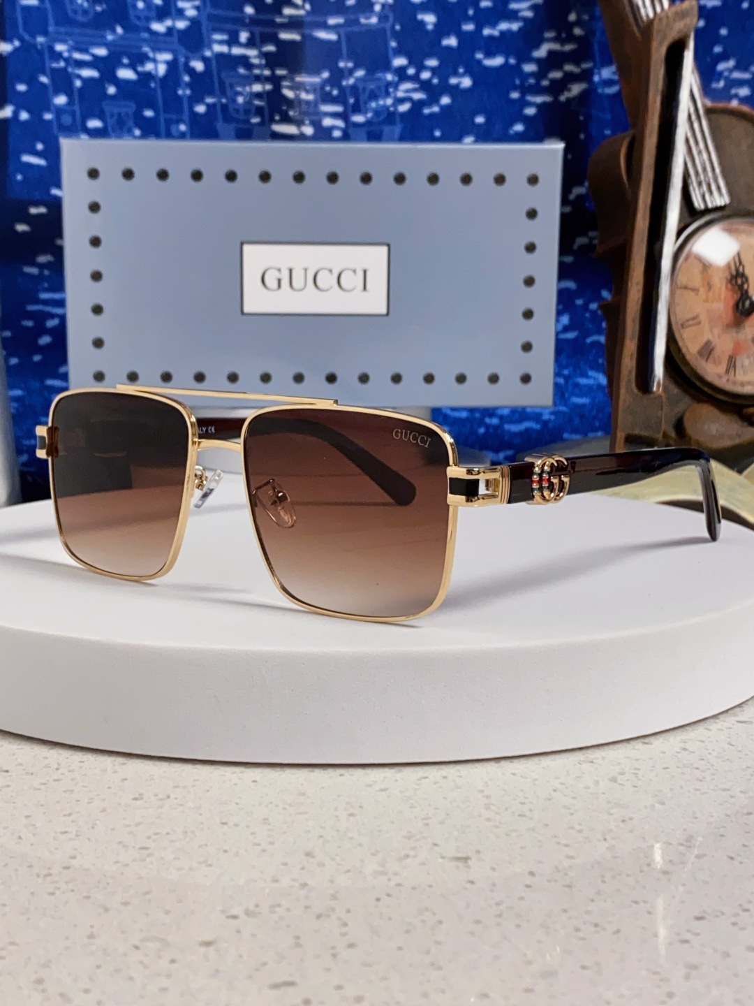  Gucci古奇 2025夏季金属方形太阳眼镜男女通用时尚遮阳墨镜防紫外线 