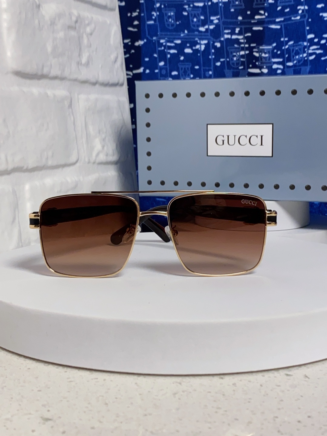  Gucci古奇 2025夏季金属方形太阳眼镜男女通用时尚遮阳墨镜防紫外线 