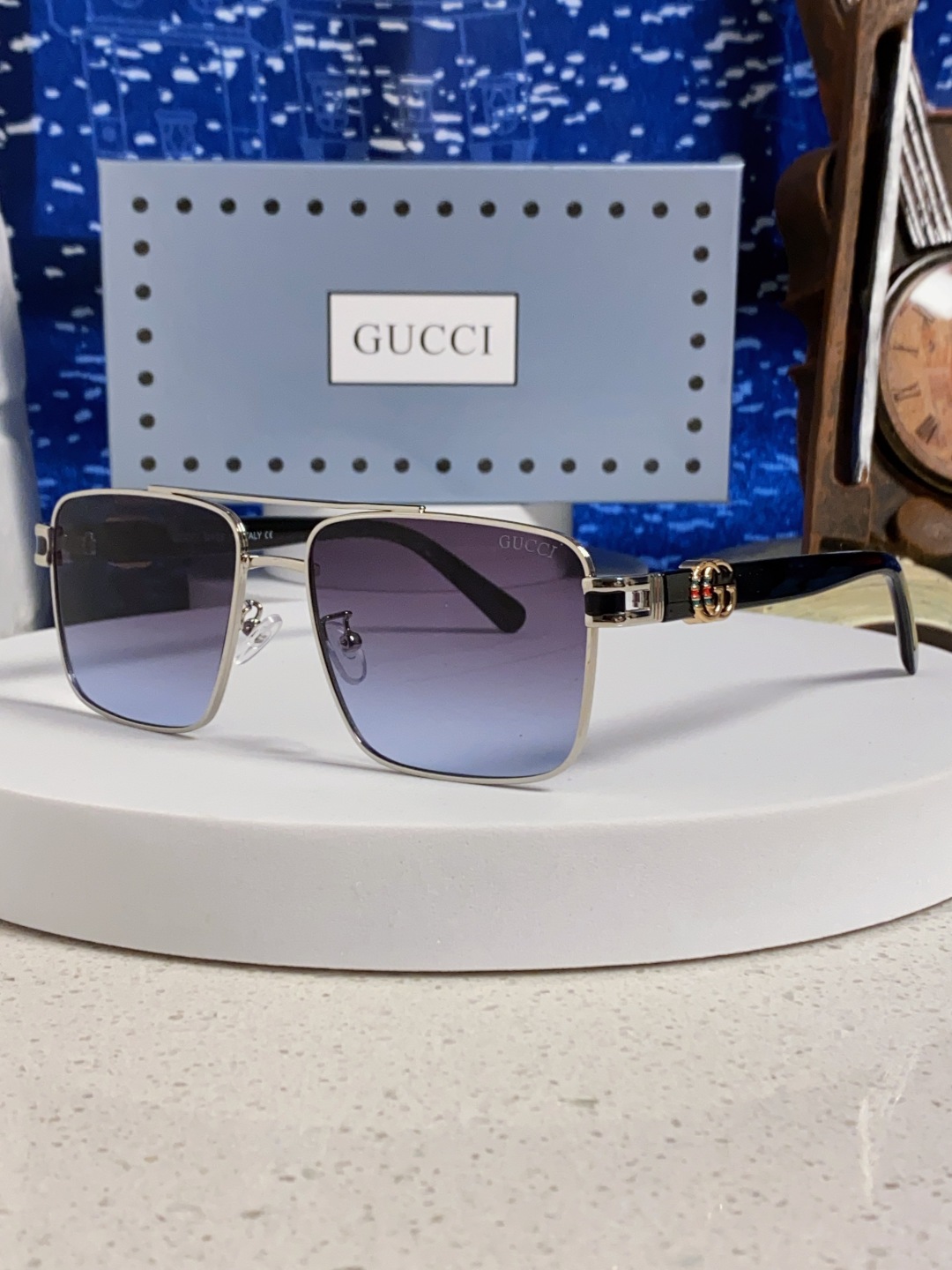 Gucci古奇 2025夏季金属方形太阳眼镜男女通用时尚遮阳墨镜防紫外线 