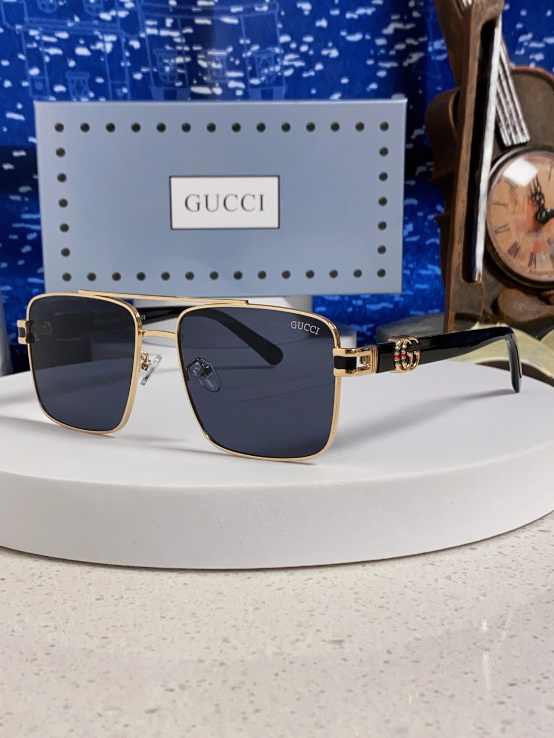  Gucci古奇 2025夏季金属方形太阳眼镜男女通用时尚遮阳墨镜防紫外线 