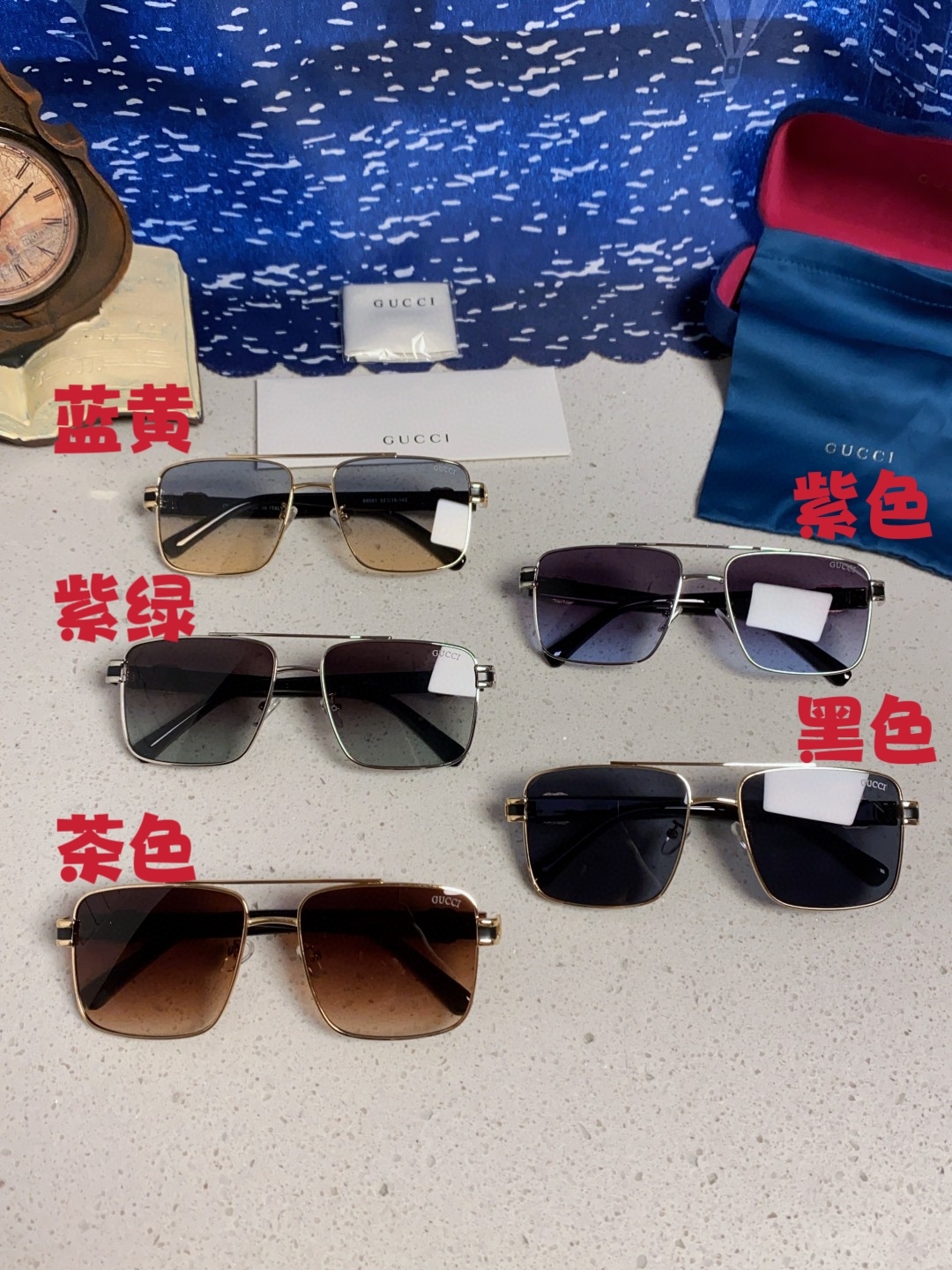  Gucci古奇 2025夏季金属方形太阳眼镜男女通用时尚遮阳墨镜防紫外线 