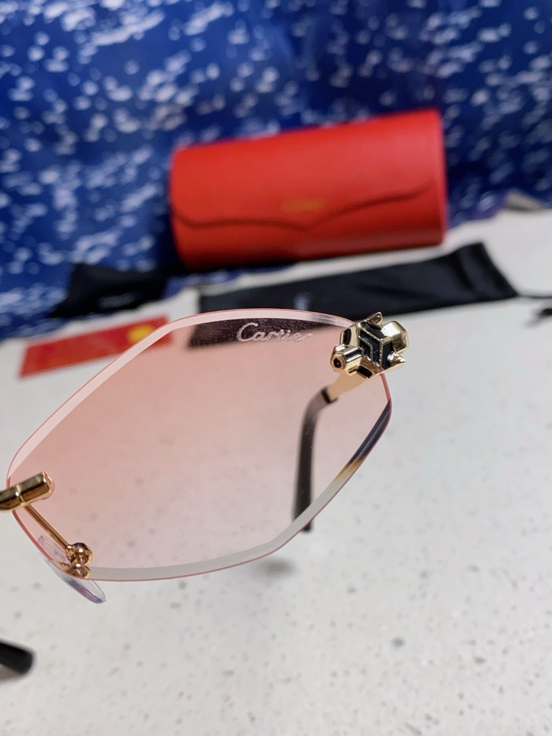 Cartier卡地亚 2025新款时尚复古个性舒适 前卫CT0443S太阳镜 墨镜高质感潮 金属无框豹子