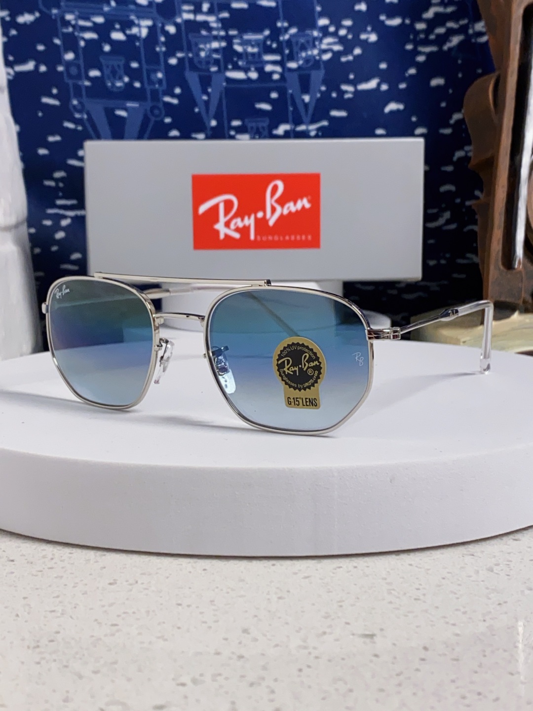 RayBan雷朋 2025新款太阳眼镜金属双梁多边形 康目色时尚眼镜男女墨镜 RB3707