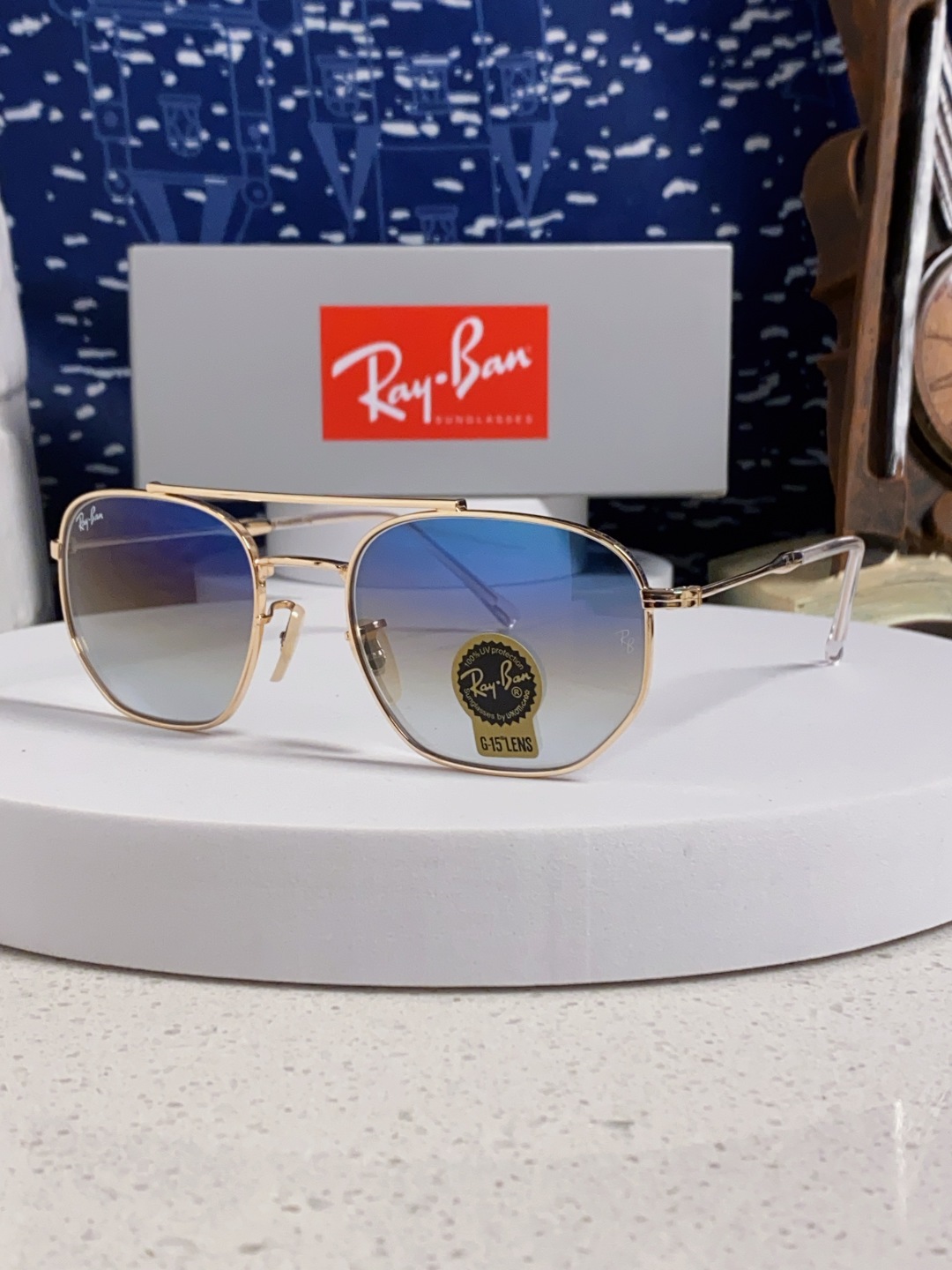 RayBan雷朋 2025新款太阳眼镜金属双梁多边形 康目色时尚眼镜男女墨镜 RB3707