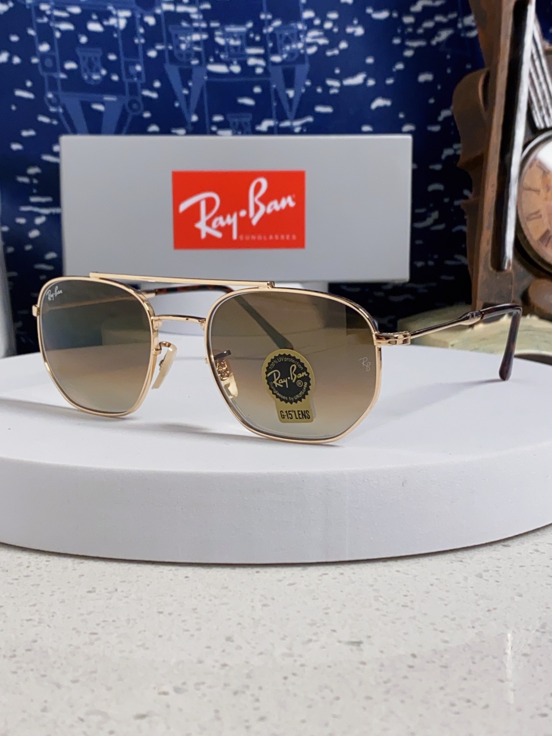 RayBan雷朋 2025新款太阳眼镜金属双梁多边形 康目色时尚眼镜男女墨镜 RB3707