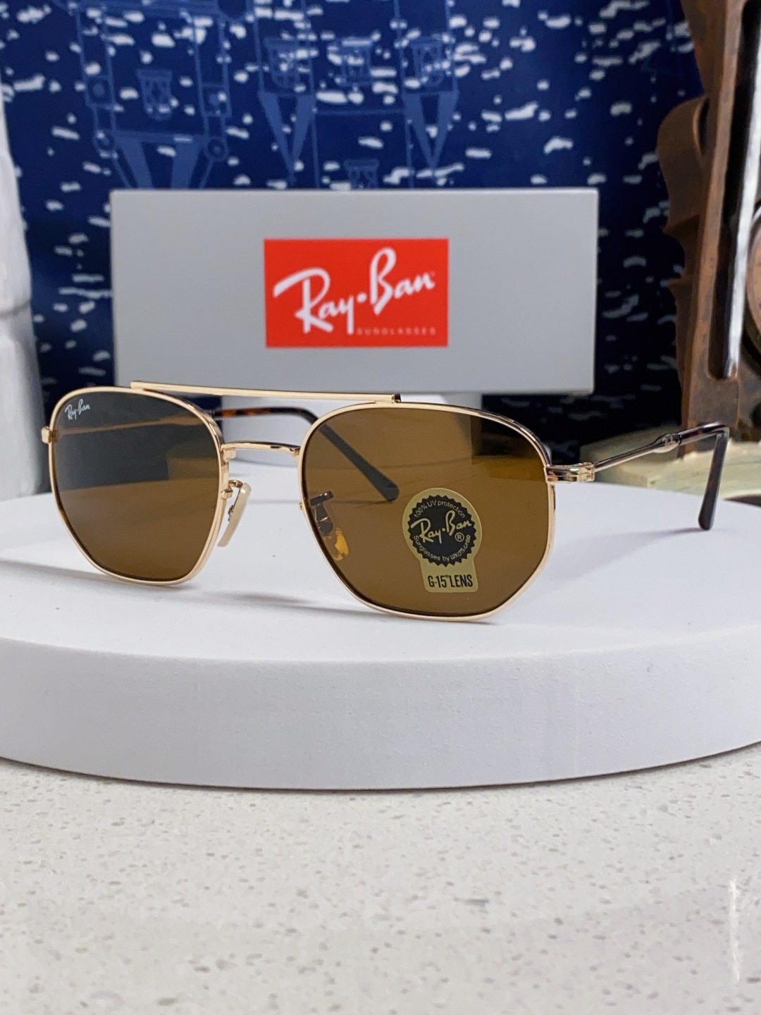 RayBan雷朋 2025新款太阳眼镜金属双梁多边形 康目色时尚眼镜男女墨镜 RB3707