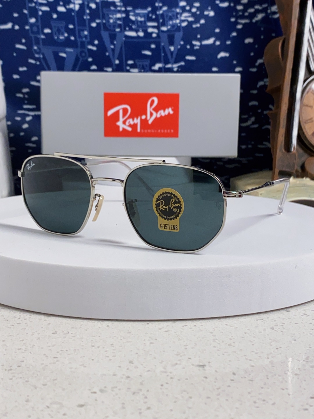 RayBan雷朋 2025新款太阳眼镜金属双梁多边形 康目色时尚眼镜男女墨镜 RB3707