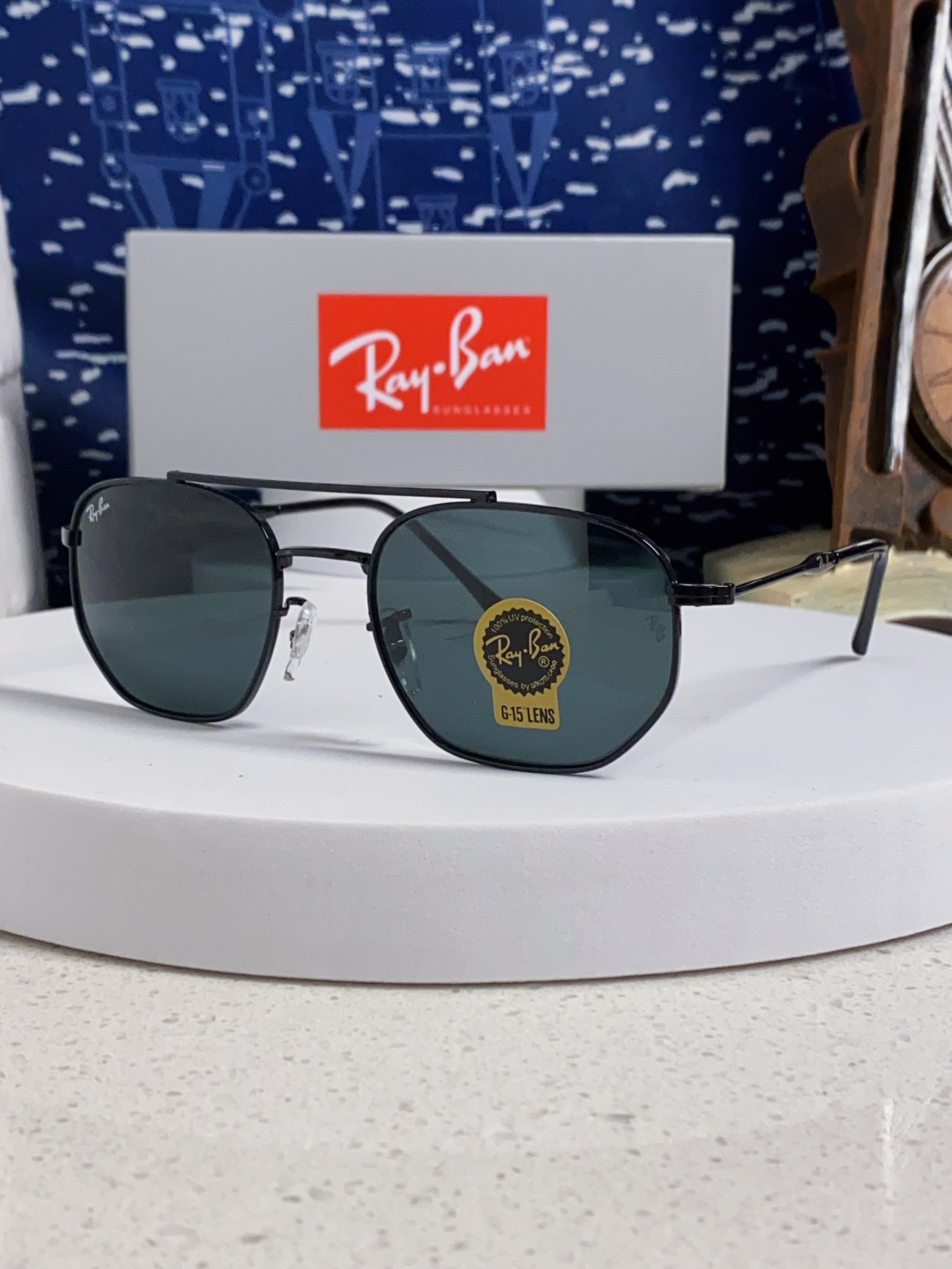 RayBan雷朋 2025新款太阳眼镜金属双梁多边形 康目色时尚眼镜男女墨镜 RB3707