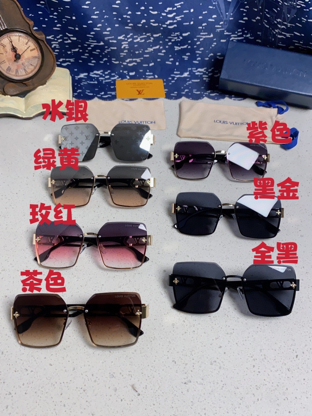 LouisVuitton路易威登 2025新款Lv墨镜图案镜腿镜面不规则金属倒半框方形切边镜时尚太阳镜