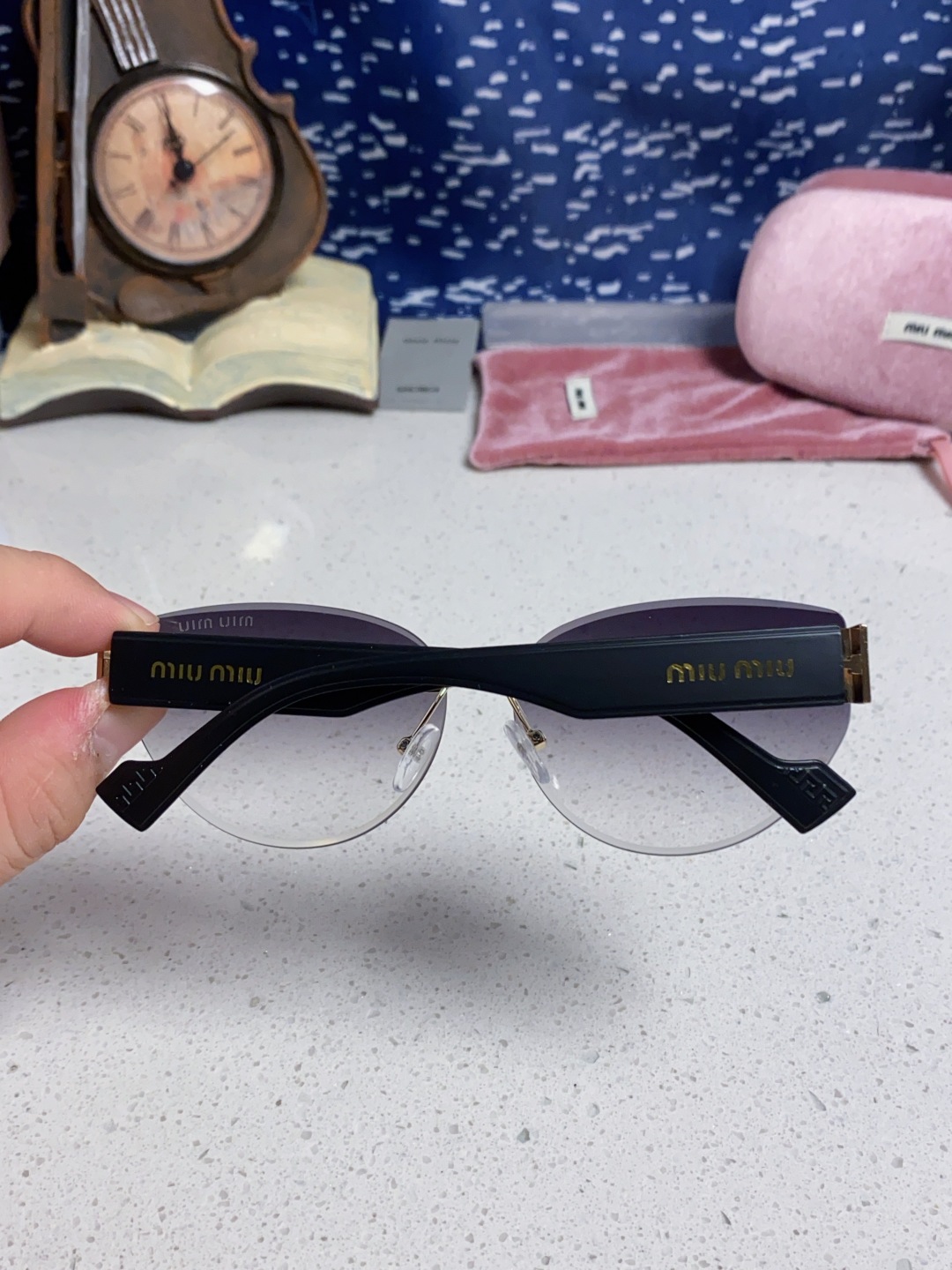 MiuMiu谬谬 2025新款无框墨镜女复古圆形修脸遮阳女士太阳镜网红街拍潮流开车眼镜