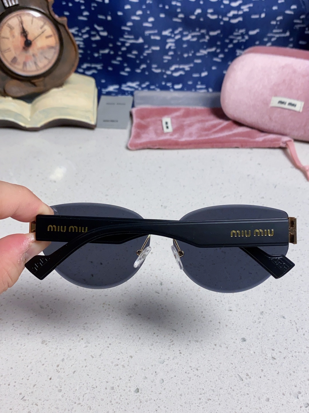 MiuMiu谬谬 2025新款无框墨镜女复古圆形修脸遮阳女士太阳镜网红街拍潮流开车眼镜