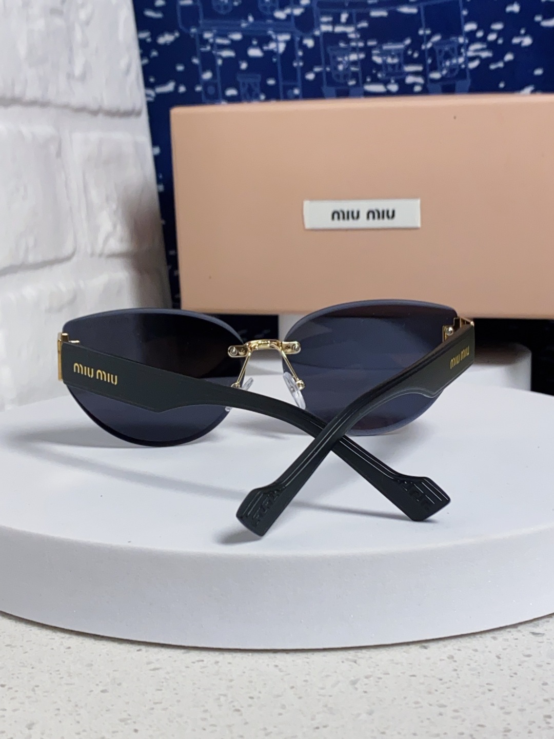 MiuMiu谬谬 2025新款无框墨镜女复古圆形修脸遮阳女士太阳镜网红街拍潮流开车眼镜