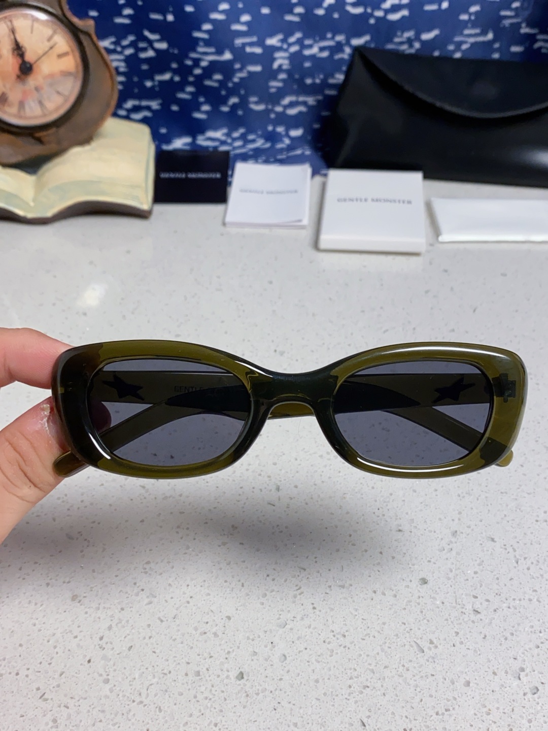 Gentle Moster(GM) gm新款多巴胺椭圆小脸猫眼防晒太阳眼镜高级感女士墨镜 星星图案点缀 