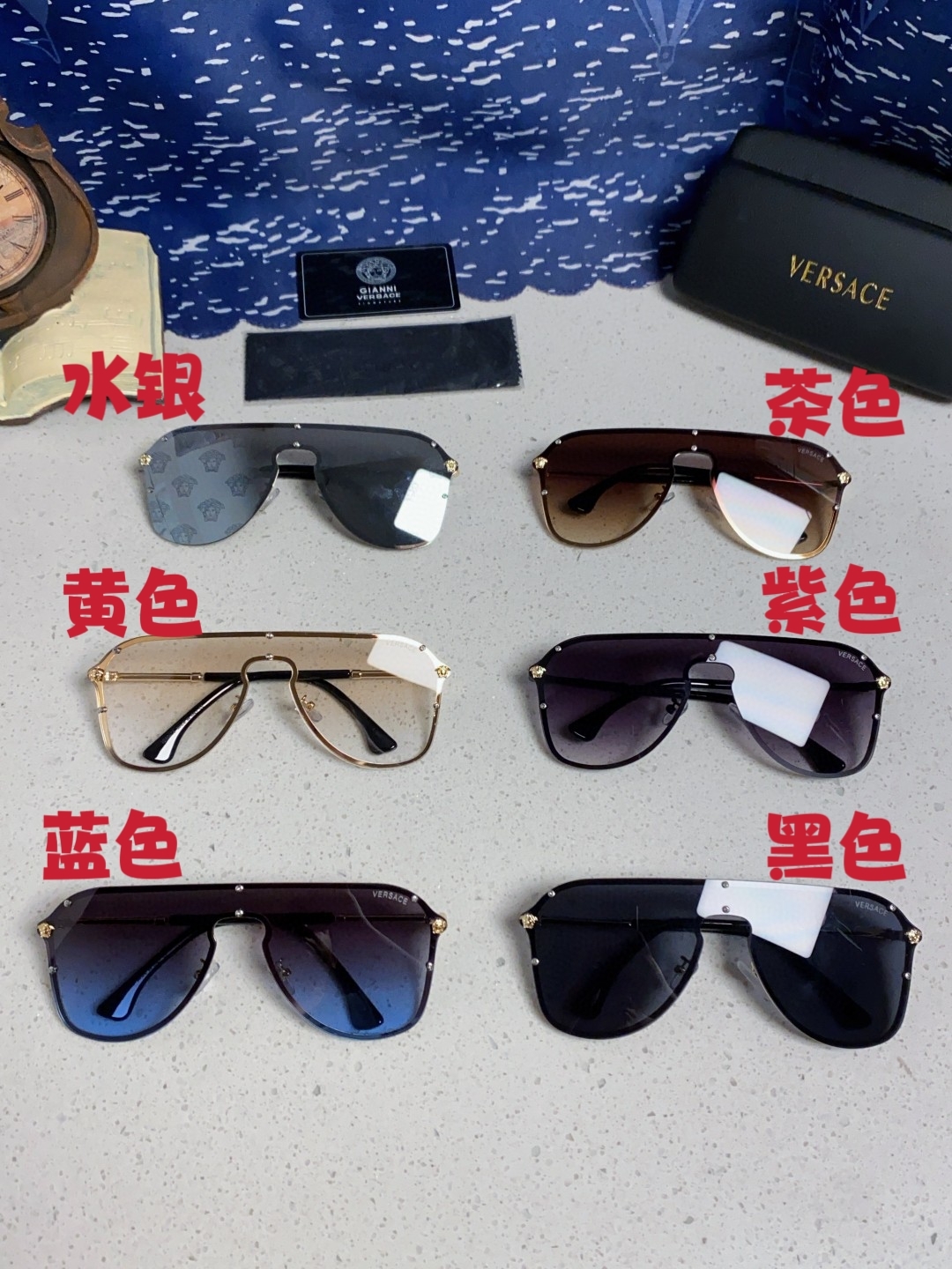 Versace范思哲 经典欧美时尚大框连体百搭太阳镜 简约一片式墨镜金属防晒墨镜显脸小男女通用