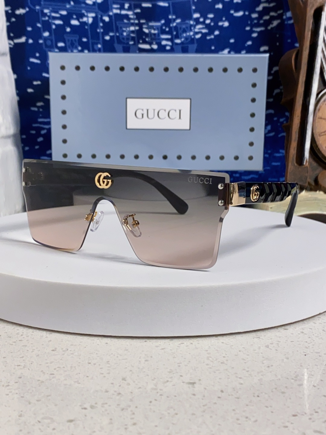 Gucci古奇 2025款欧美时尚女士方框遮脸连体太阳眼欧洲站网红护目防紫外线墨镜