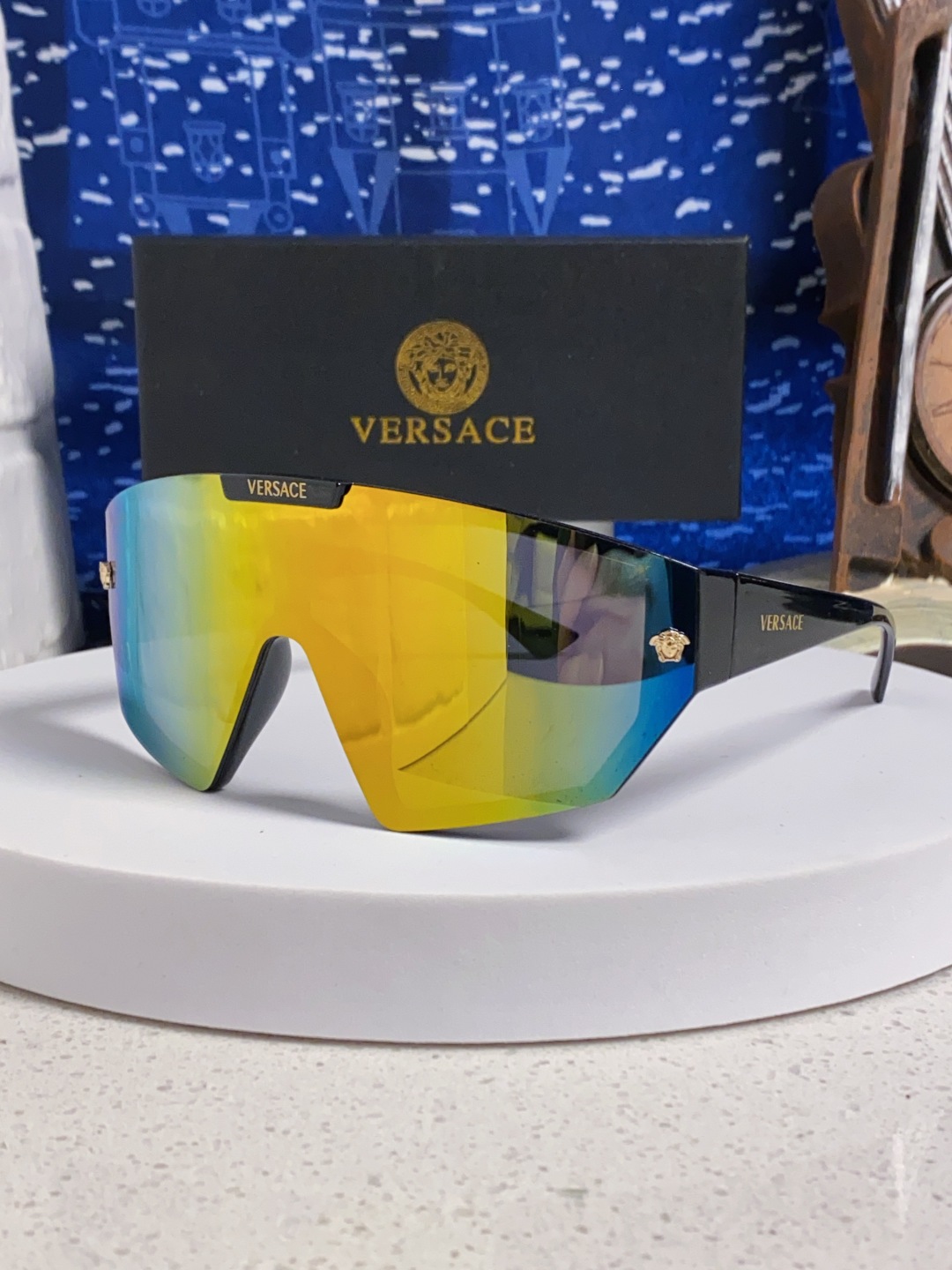 Versace范思哲 2025款欧美奢华男方框遮脸连体太阳眼欧洲站网红个性就爱吃酷墨镜