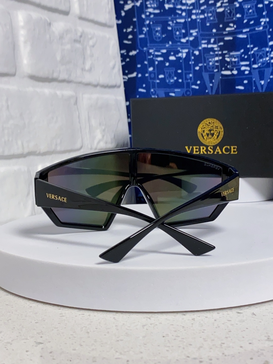 Versace范思哲 2025款欧美奢华男方框遮脸连体太阳眼欧洲站网红个性就爱吃酷墨镜