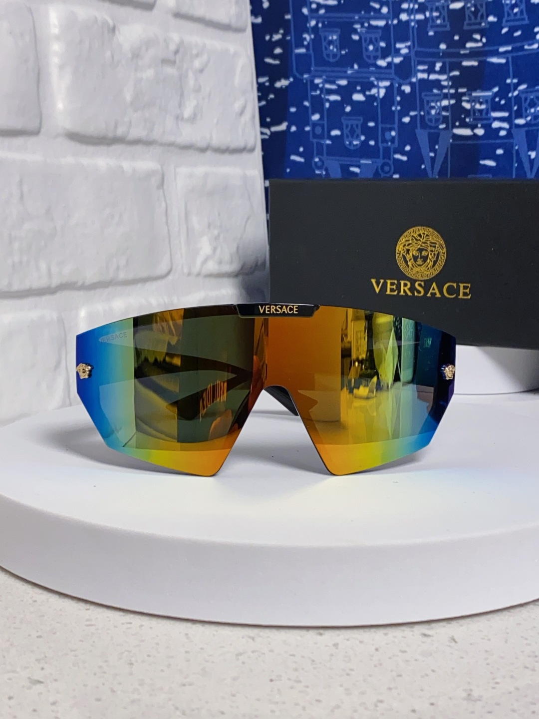 Versace范思哲 2025款欧美奢华男方框遮脸连体太阳眼欧洲站网红个性就爱吃酷墨镜