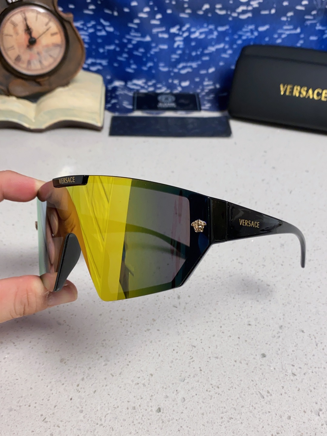 Versace范思哲 2025款欧美奢华男方框遮脸连体太阳眼欧洲站网红个性就爱吃酷墨镜