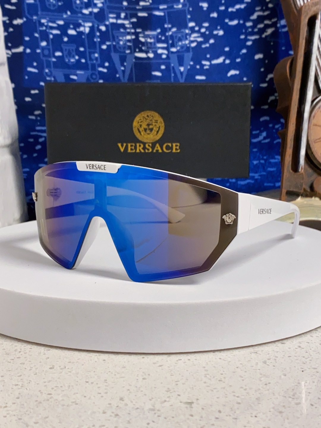Versace范思哲 2025款欧美奢华男方框遮脸连体太阳眼欧洲站网红个性就爱吃酷墨镜