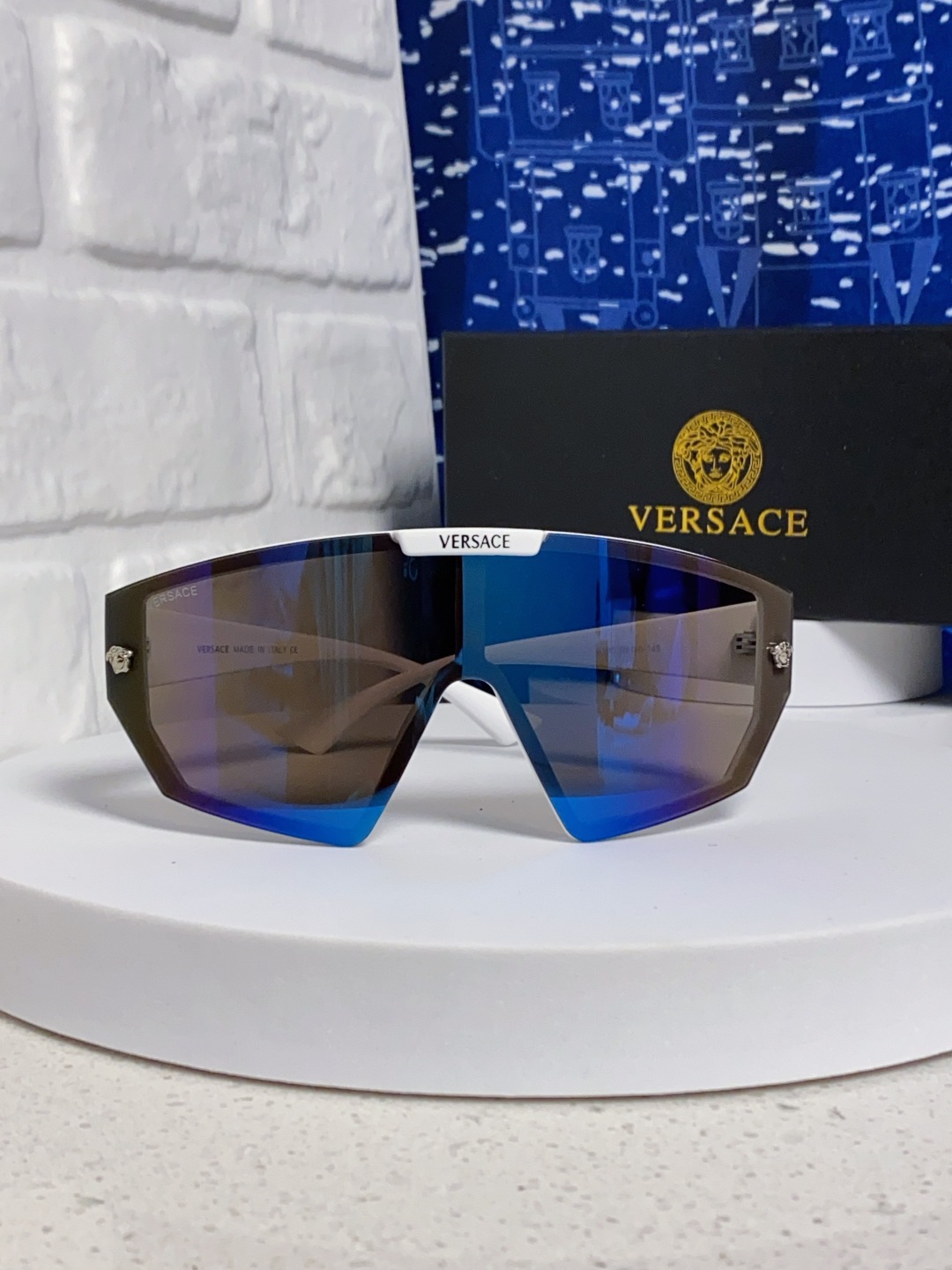 Versace范思哲 2025款欧美奢华男方框遮脸连体太阳眼欧洲站网红个性就爱吃酷墨镜