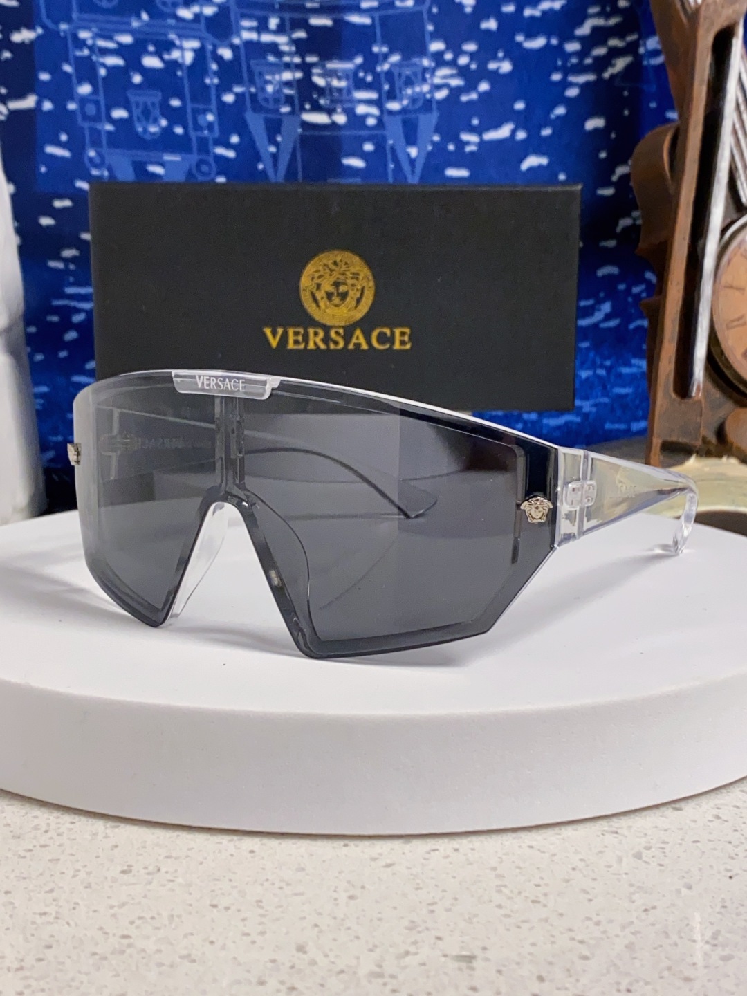 Versace范思哲 2025款欧美奢华男方框遮脸连体太阳眼欧洲站网红个性就爱吃酷墨镜
