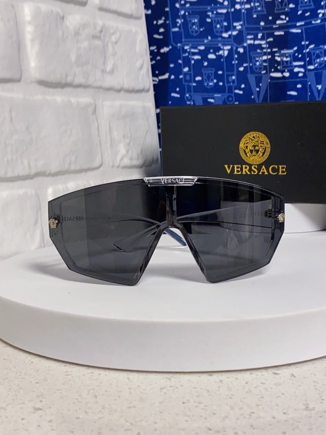 Versace范思哲 2025款欧美奢华男方框遮脸连体太阳眼欧洲站网红个性就爱吃酷墨镜