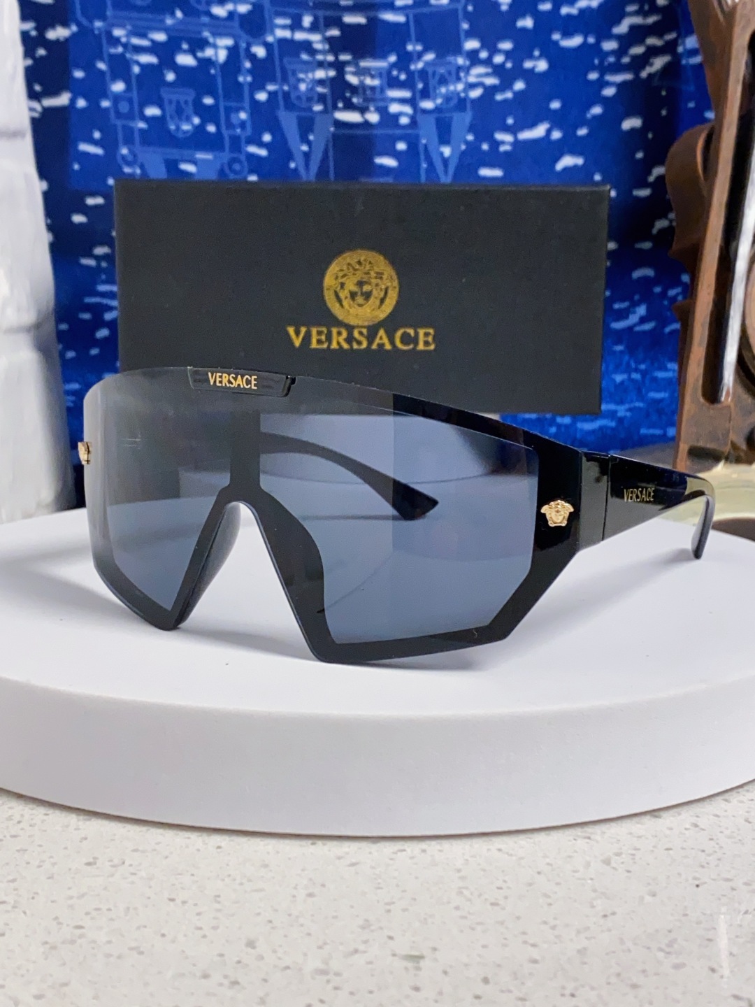 Versace范思哲 2025款欧美奢华男方框遮脸连体太阳眼欧洲站网红个性就爱吃酷墨镜