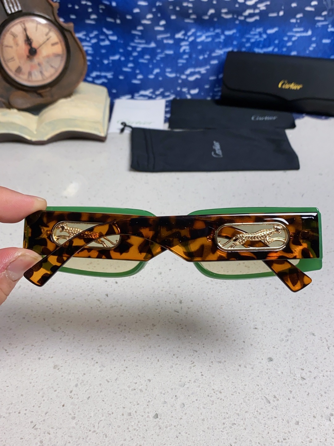 Cartier卡地亚 2025新款欧美小框太阳镜复古方型潮流豹子装饰连体墨镜跨境个性女士墨镜