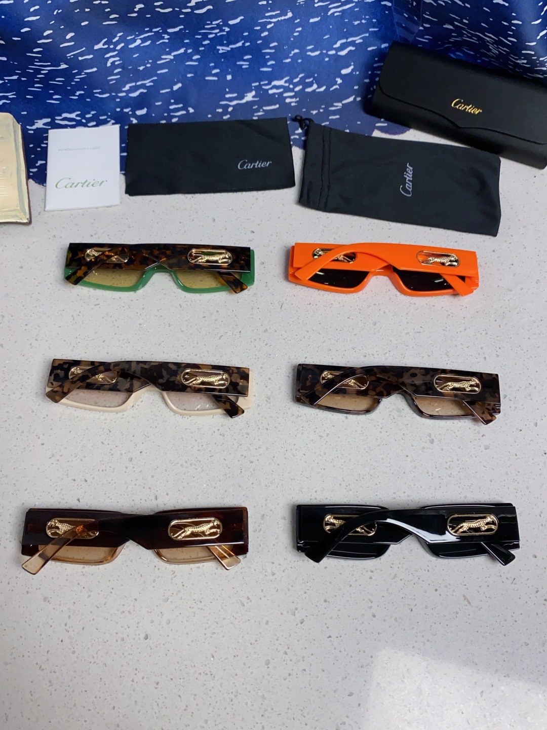 Cartier卡地亚 2025新款欧美小框太阳镜复古方型潮流豹子装饰连体墨镜跨境个性女士墨镜