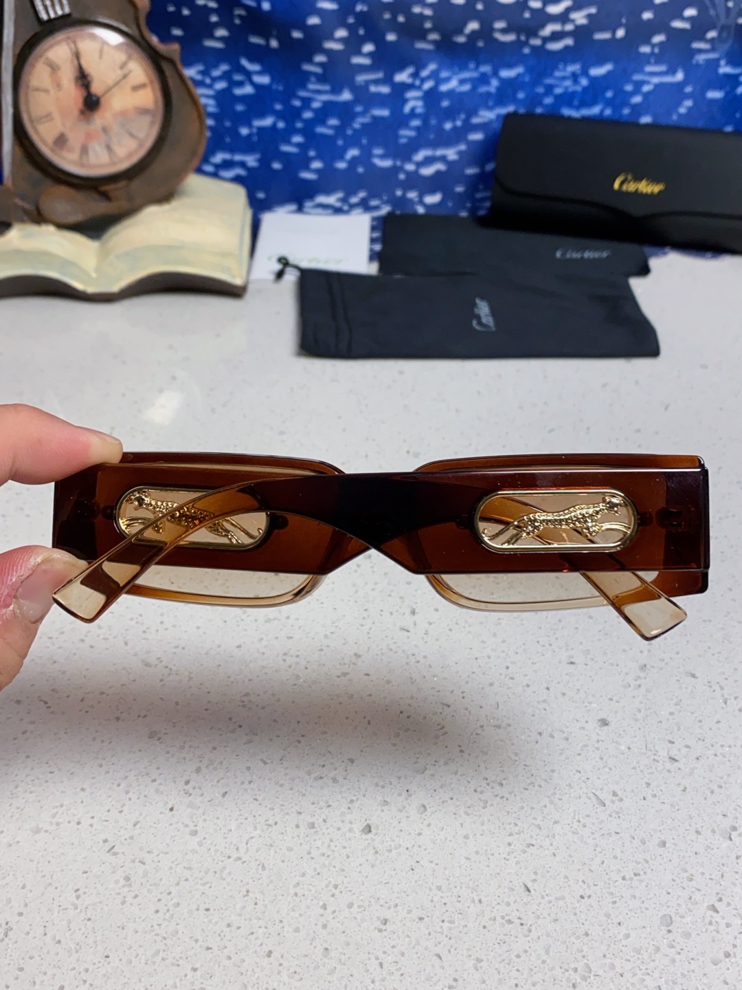 Cartier卡地亚 2025新款欧美小框太阳镜复古方型潮流豹子装饰连体墨镜跨境个性女士墨镜