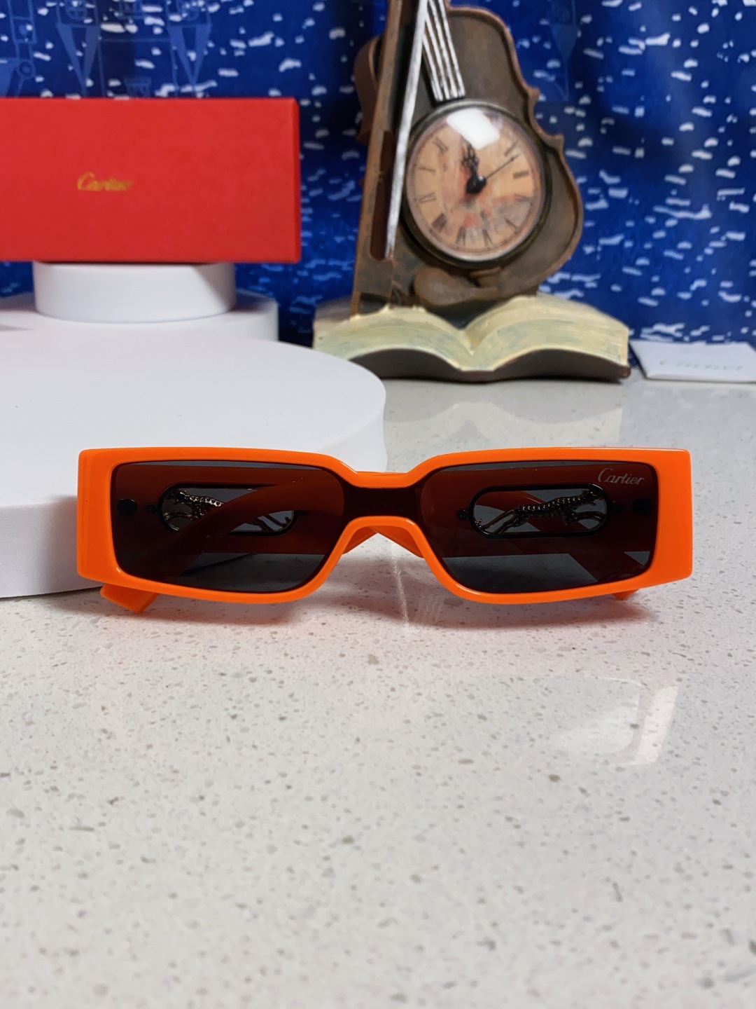 Cartier卡地亚 2025新款欧美小框太阳镜复古方型潮流豹子装饰连体墨镜跨境个性女士墨镜