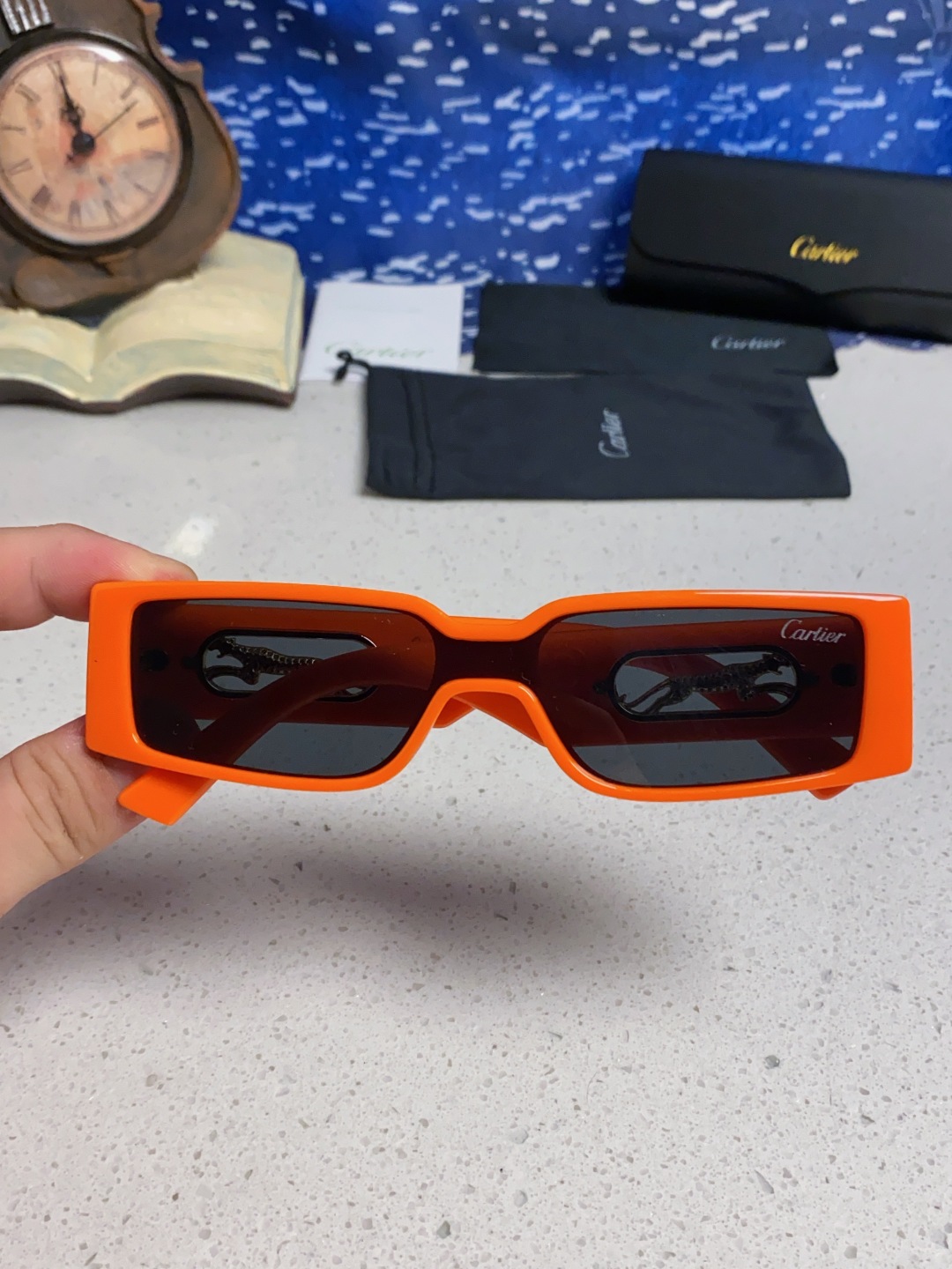 Cartier卡地亚 2025新款欧美小框太阳镜复古方型潮流豹子装饰连体墨镜跨境个性女士墨镜