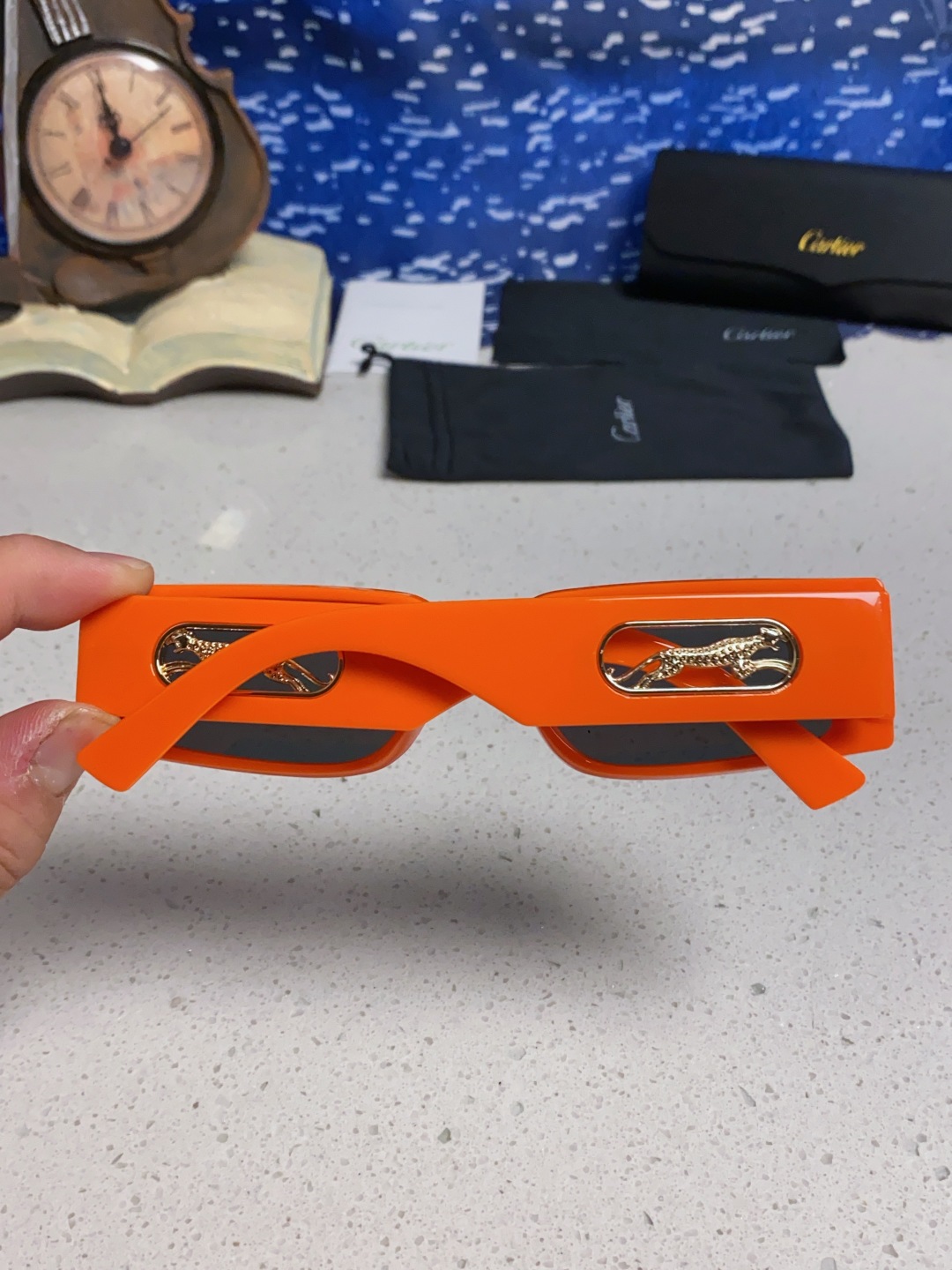 Cartier卡地亚 2025新款欧美小框太阳镜复古方型潮流豹子装饰连体墨镜跨境个性女士墨镜