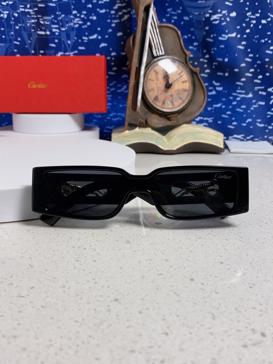 Cartier卡地亚 2025新款欧美小框太阳镜复古方型潮流豹子装饰连体墨镜跨境个性女士墨镜