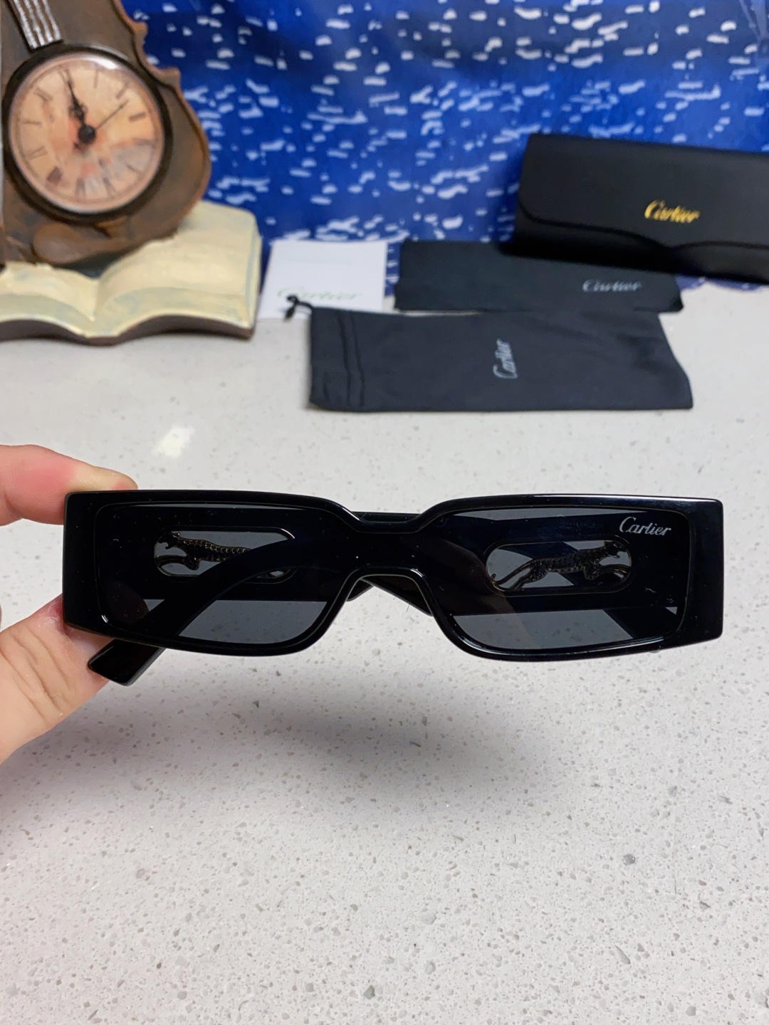 Cartier卡地亚 2025新款欧美小框太阳镜复古方型潮流豹子装饰连体墨镜跨境个性女士墨镜