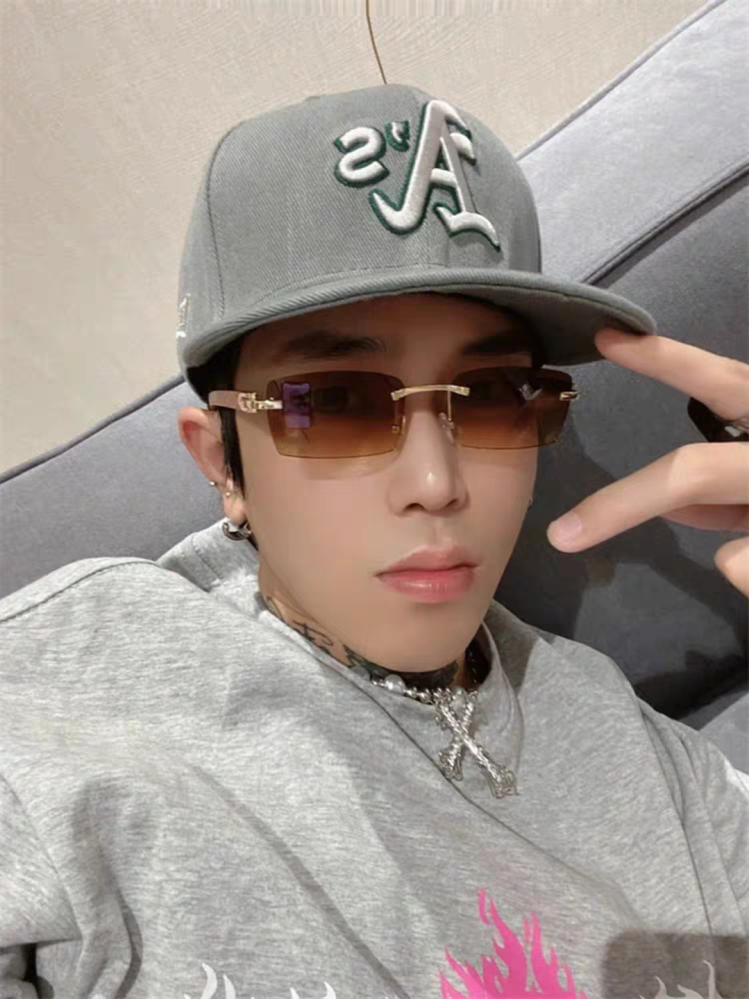 Cartier卡地亚 2025新款男士无框太阳镜方形欧美潮个性木腿墨镜嘻哈拽酷太阳镜遮阳潮流男女通用